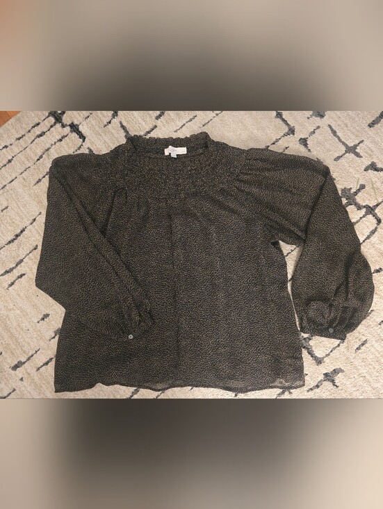 LOFT Tops - LOFT Black Speckled Smocked-Neck Blouse